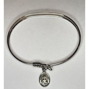 Sterling St. Anastasia Catholic Charm Wire Bangle Bracelet Silver Tone